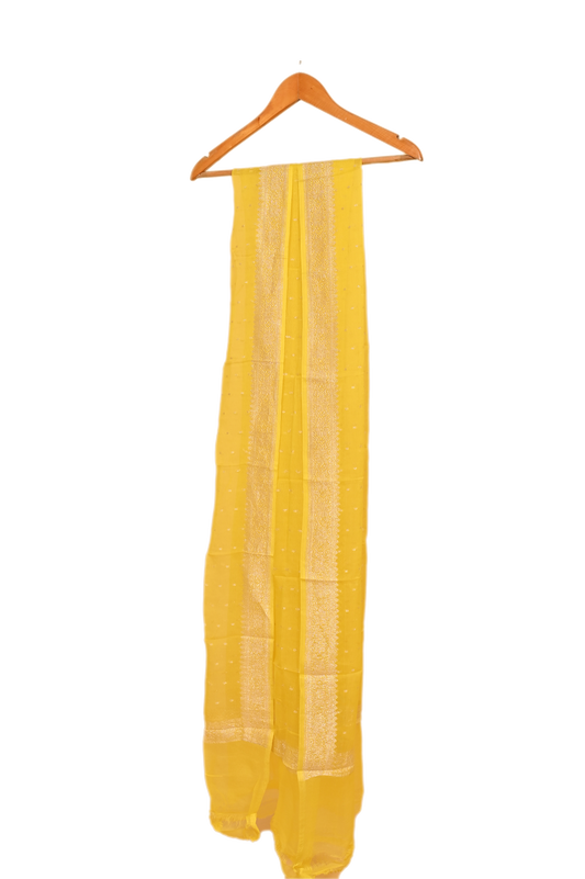 Bright Yellow Chiffon Silk Saree