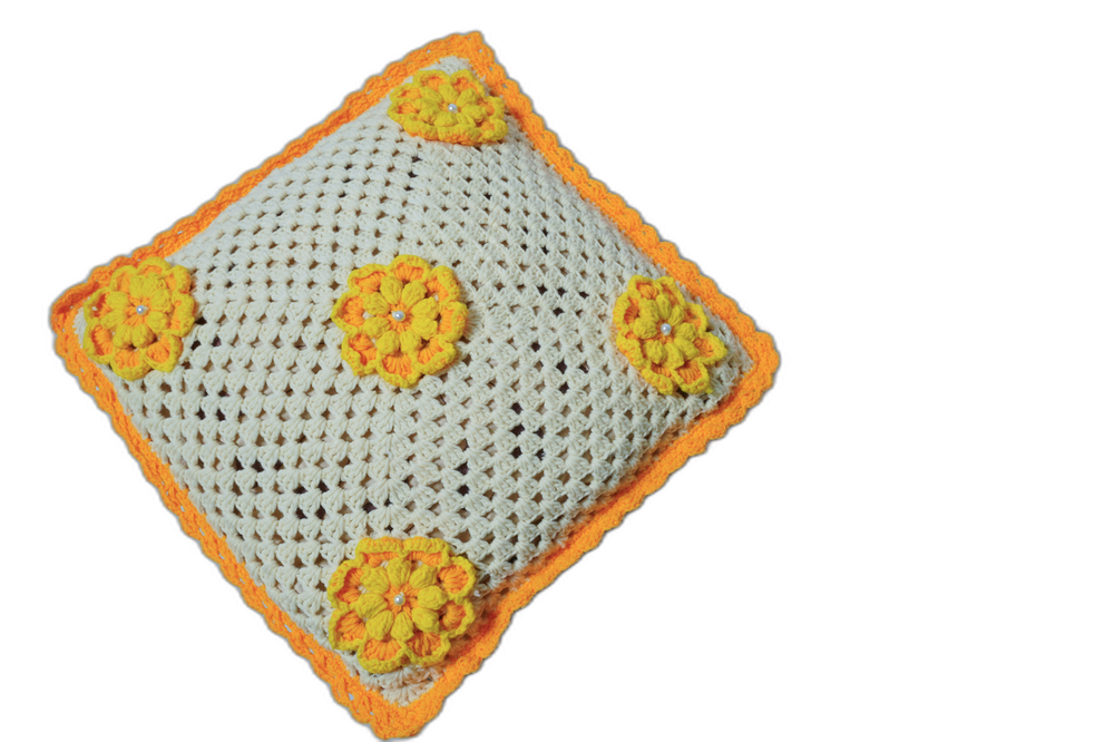 Handmade 5-Piece Large Cushion Cover Set – Yellow and White, Floral Design