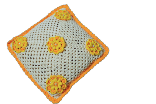 Handmade 5-Piece Large Cushion Cover Set – Yellow and White, Floral Design
