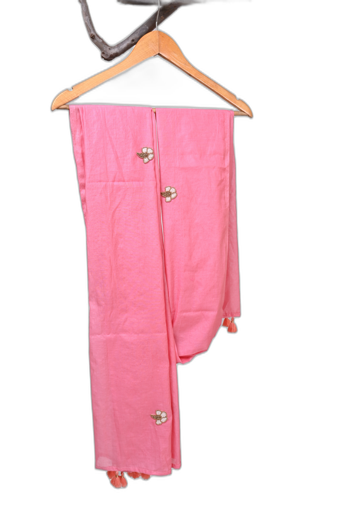 Hand Embroidered Dupatta – Pink