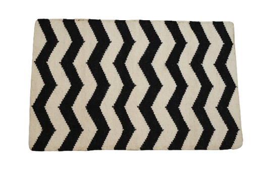 Black & White Striped Silk Wool Carpet