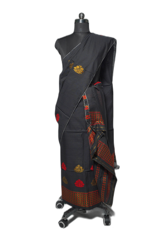 Handmade Pure Nuni Paat Sador Mekhela – Black