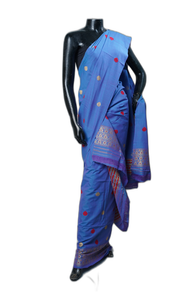 Masrize Cotton Sador Mekhela Set – Dark Blue