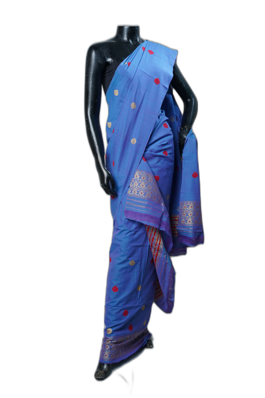 Masrize Cotton Sador Mekhela Set – Dark Blue