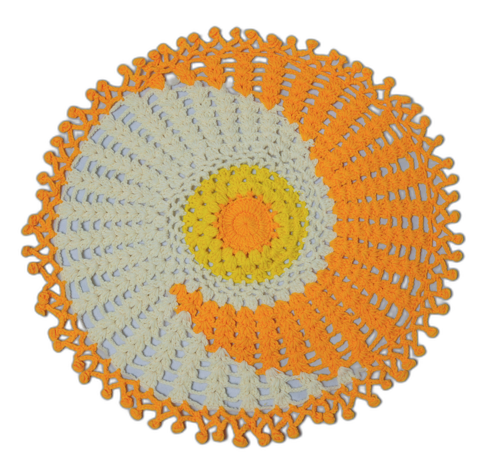 Hand Crochet Small Table/Pot Mat – White, Orange, and Yellow
