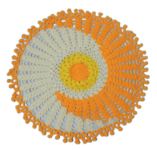 Hand Crochet Small Table/Pot Mat – White, Orange, and Yellow