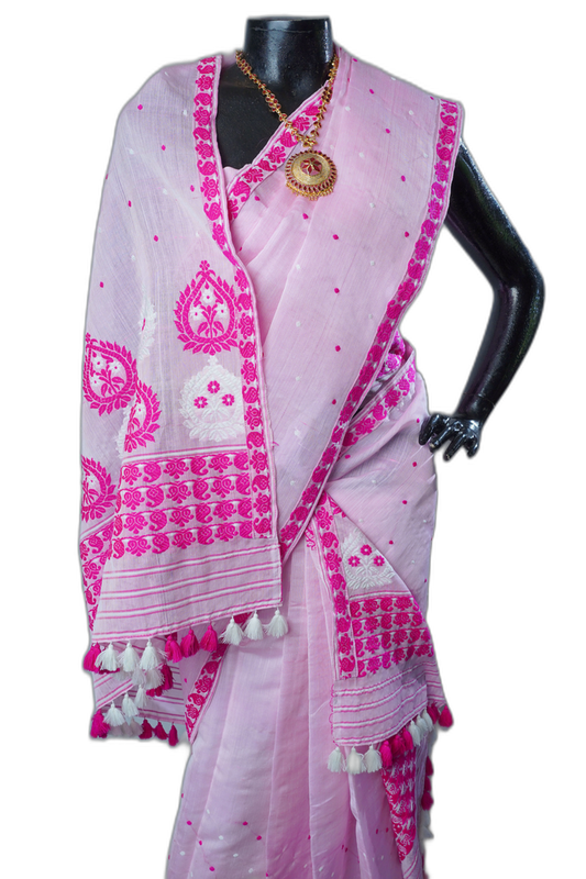 Pink Mekhela Sador