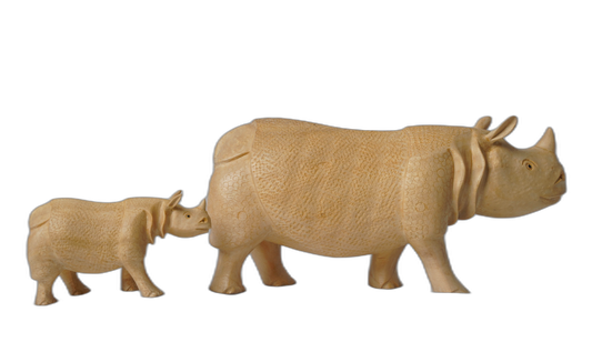 Handmade Wooden Rhino Set – Pair of 2