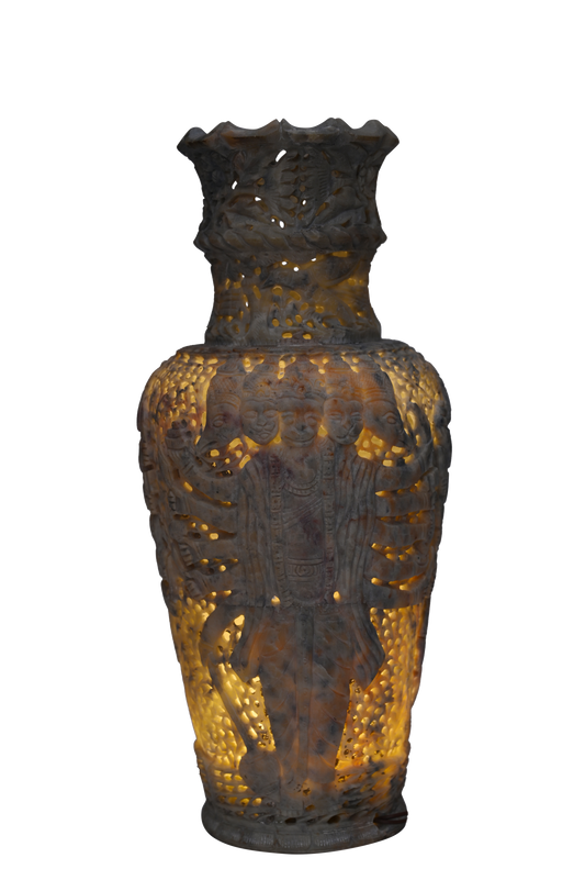 Stone Jali Lamp – Handcrafted Dark Grey