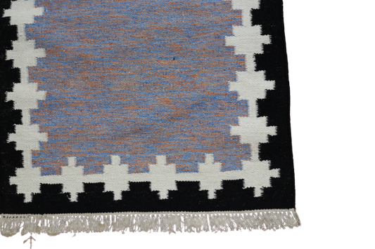 Black & Multicolour Hand-Knotted Wool Carpet