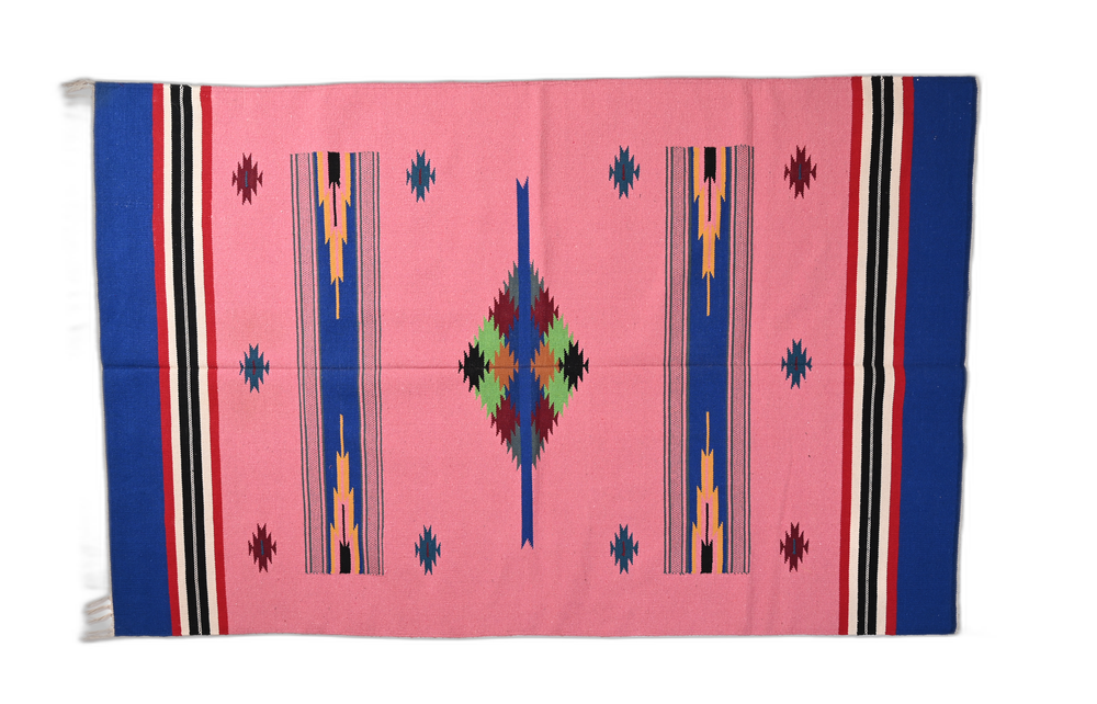 Baby Pink & Blue Handloom Dari