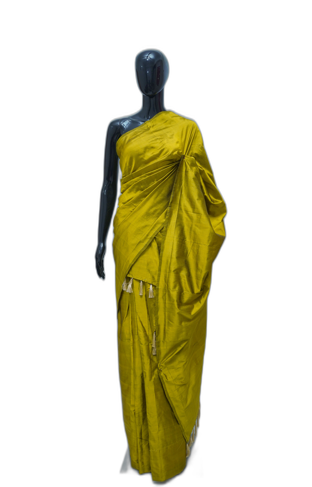 100% Pure Assam Silk Mekhela Sador – Olive Green