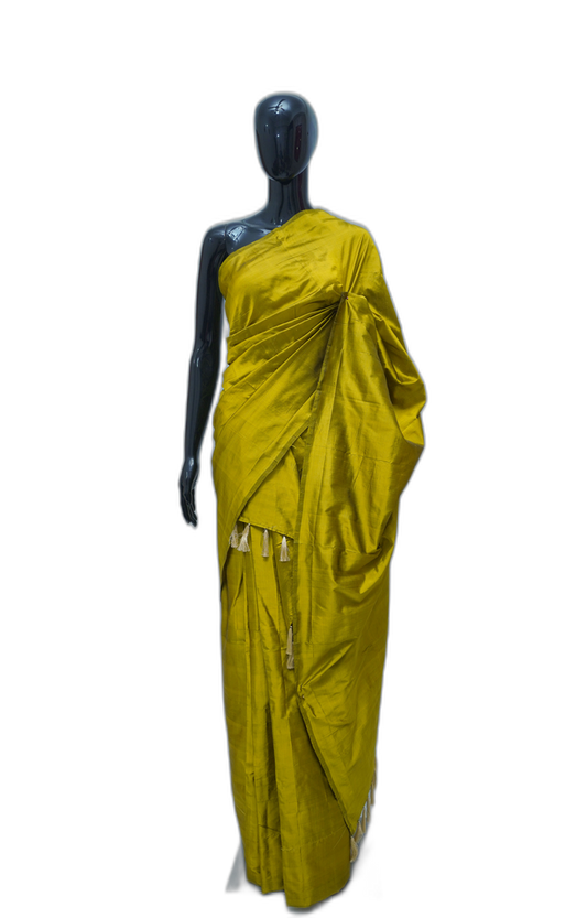 100% Pure Assam Silk Mekhela Sador – Olive Green