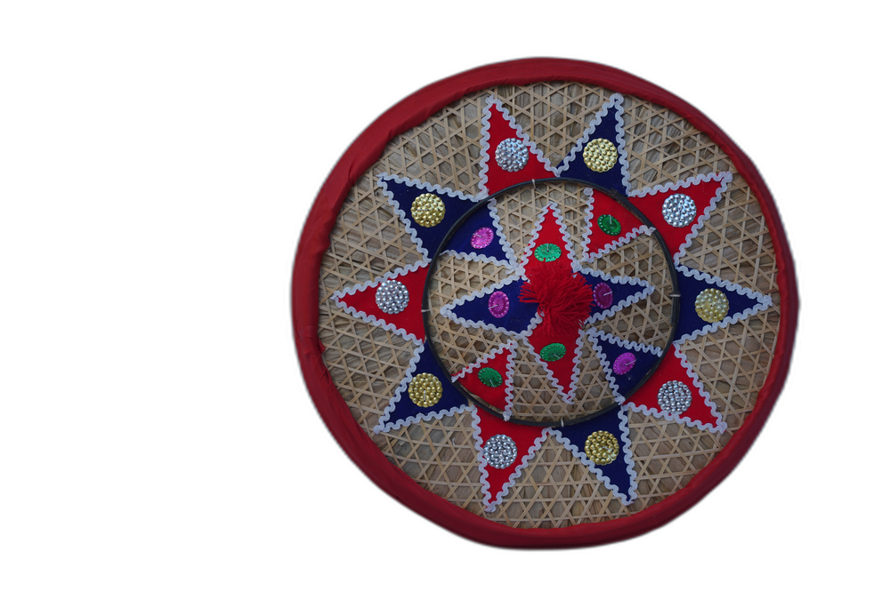 Assamese Handmade Japi/Hat (18 inches, Red & Blue)